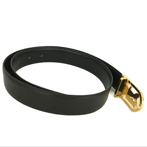 AUTH CELINE Horse Carriage Gold Black Leather 68cm Womens Belt - Picture 7 of 7